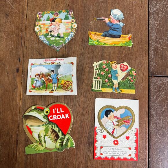 Bundle Lot SIX VINTAGE 1920-1950s Valentine Cards and Post Cards Made in USA - Picture 1 of 6